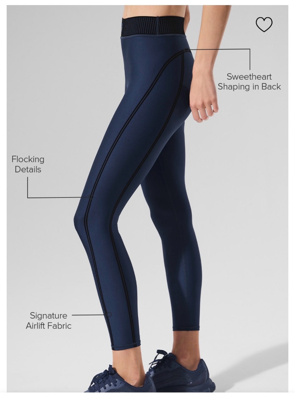 ALO Yoga Navy High-Rise Sweetheart Back Leggings with Black Flocking